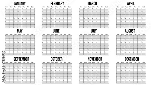 2024 Organizer Calendar with Notes, Each Day Has Space to Insert Information, Wall Calendar template  with Compact Design