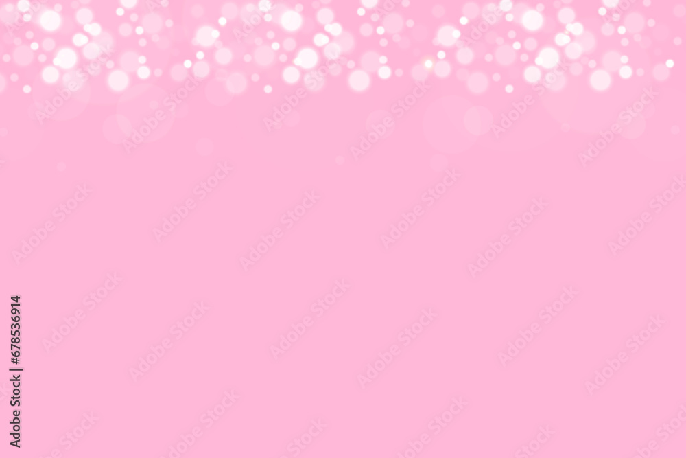 Gentle pink background with glowing bokeh. Luminous particles fall from above. Vector template for girly holiday designs.