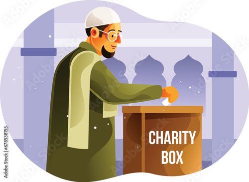 Muslims give alms in the charity box