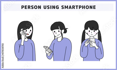 スマホを見る・電話をする女性のイラスト素材セット