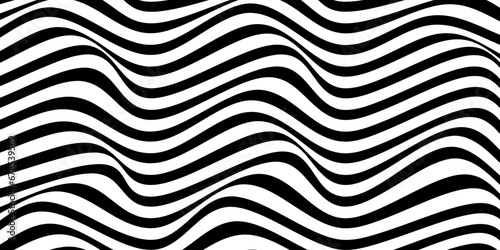 Background with black waves on white. Striped abstract psychedelic pattern