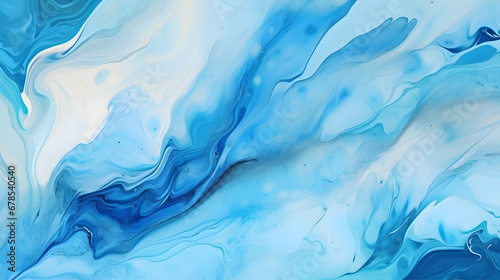 Abstract marbled ink liquid fluid watercolor painting texture banner illustration - Blue petals, blossom marble texture. Generative Ai.
