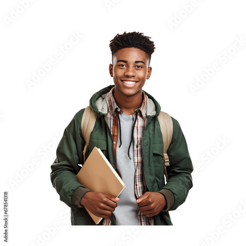 black african student happy,teenage back to school, isolated on transparent and white background