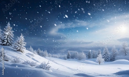 Snowfall Magic: A Beautiful Ultrawide Background with Snowdrifts, Generative AI © Ali