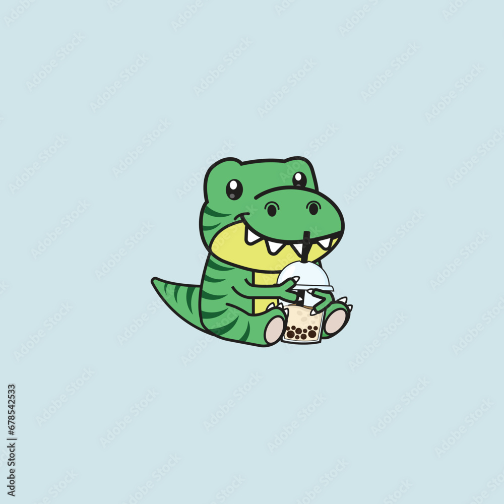 Obraz premium Dinosaur cute drink bubble tea