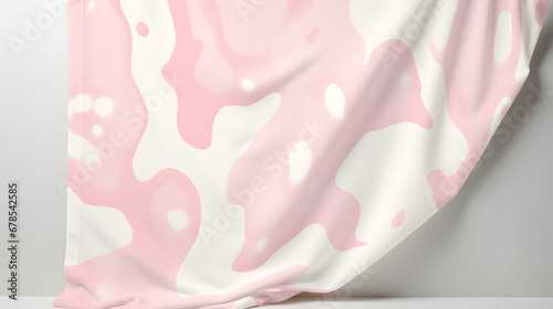  Seamless playful light pastel pink and white cow or calico cat spots fabric pattern marble texture. Generative Ai.