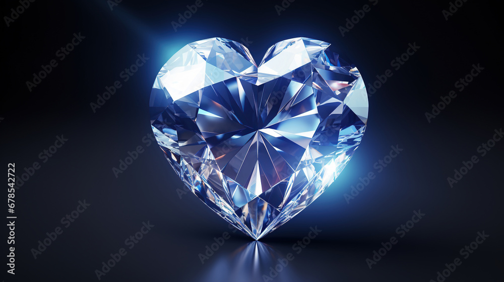 Diamond heart on black background. 3D illustration. 3D rendering. 