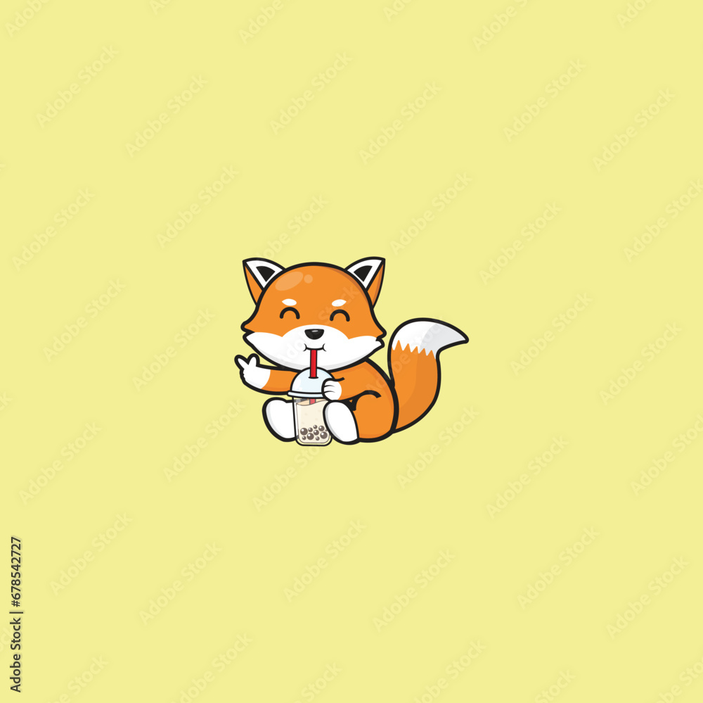 Obraz premium Fox cute drink logo design