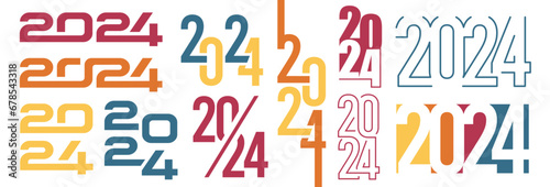 Happy new year 2024 design. With colorful truncated number illustrations. Premium vector design for poster, banner, greeting and new year 2024 celebration.