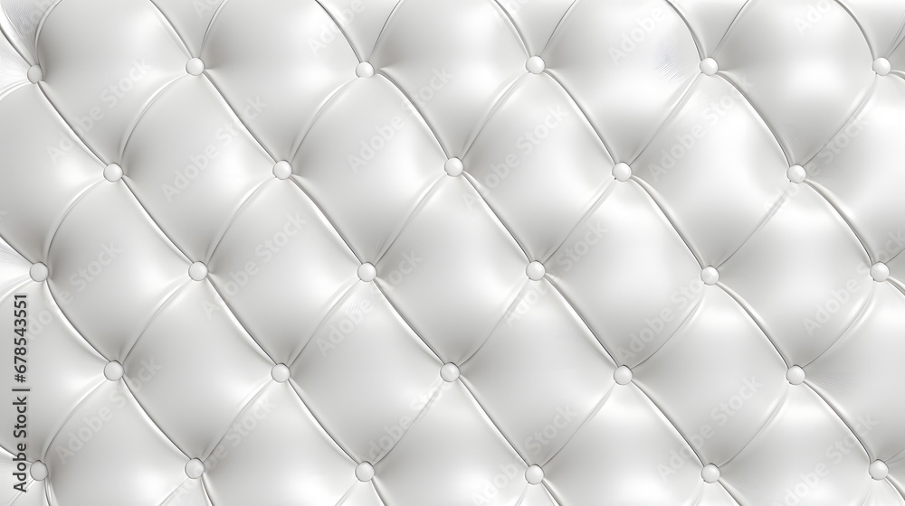 Naklejka premium Seamless subtle white diamond tufted upholstery pattern transparent background texture overlay. Abstract soft puffy quilted sofa cushions or headboard displacement, bump or height map.. Generative Ai.