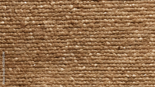 Seamless rough canvas or linen burlap background texture in vintage dark beige brown. Closeup of tileable nubby hand woven heavy boucle surface pattern marble texture. Generative Ai. photo
