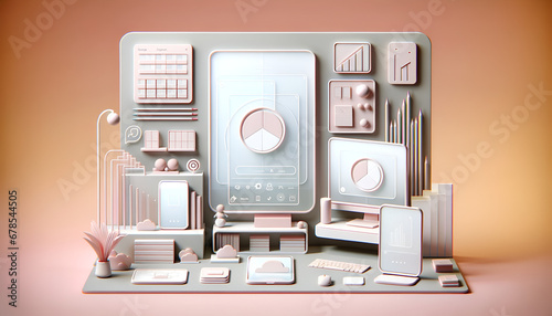 retro screens and technology pastel render
