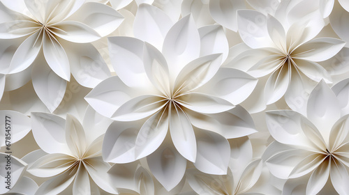 White abstract geometric flower wallpaper background marble texture. Generative Ai. © tfk