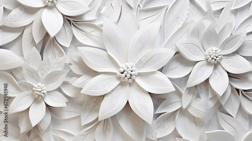 White geometric floral leaves 3d marble texture. Generative Ai. © tfk