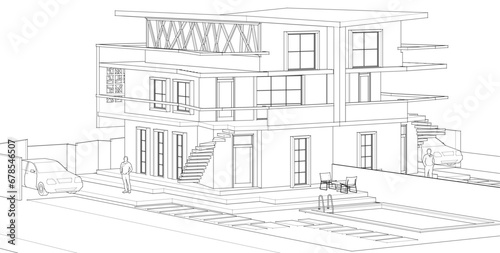 residential architecture townhouse 3D illustration