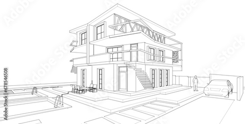 residential architecture townhouse 3D illustration
