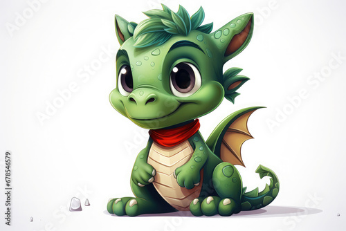 Cute cartoon green dragon on a white background. The dragon is the symbol of 2024. New Year holiday illustration. Happy New Year! © syhin_stas
