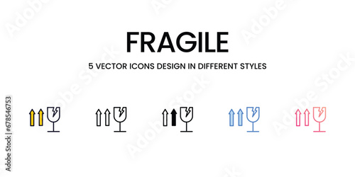 Fragile Icon Design in Five style with Editable Stroke. Line, Solid, Flat Line, Duo Tone Color, and Color Gradient Line. Suitable for Web Page, Mobile App, UI, UX and GUI design.