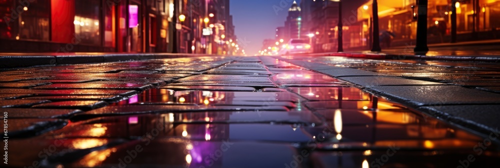 Wet Asphalt Night View Neon Reflection , Banner Image For Website, Background abstract , Desktop Wallpaper