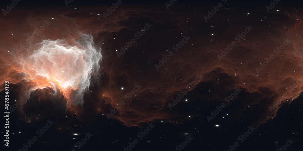 360 degree space background with nebula and stars, equirectangular projection, environment map. HDRI spherical panorama. - obrazy, fototapety, plakaty 