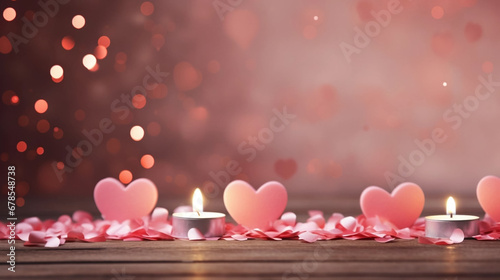 copy space, stockphoto, beautiful valentine background with some candles and romatic colors. Romantic backbround or wallpaper for valentine’s day. Beautiful design for card, greeting card. photo