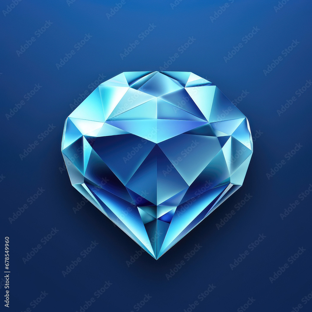 Blue diamond with sparkling facets on a deep blue background Blue diamond with sparkling facets on a deep blue background