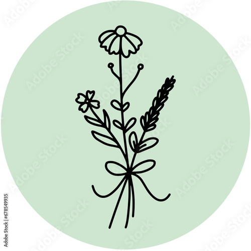 aesthetic floral outline illustration that can be used as a sticker or ornament on social media