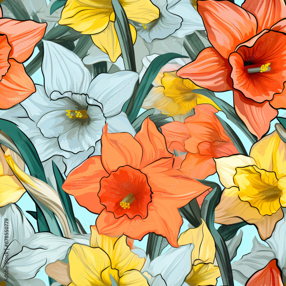 Daffodil Seamless pattern floral background