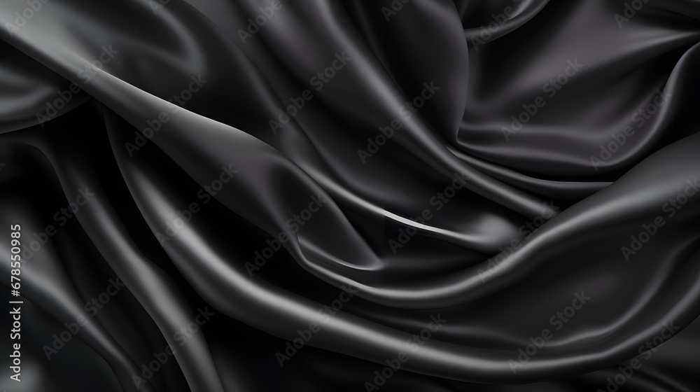 Black gray satin dark fabric texture luxurious shiny that is abstract silk cloth background with patterns soft waves blur beautiful Background. Generative Ai.