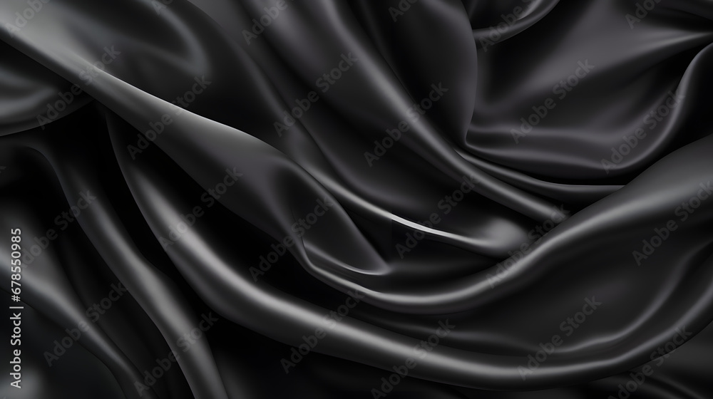 Fototapeta premium Black gray satin dark fabric texture luxurious shiny that is abstract silk cloth background with patterns soft waves blur beautiful Background. Generative Ai.