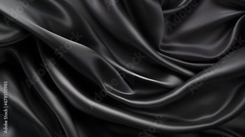 Black gray satin dark fabric texture luxurious shiny that is abstract silk cloth background with patterns soft waves blur beautiful Background. Generative Ai.
