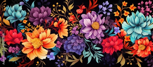 Oriental flowers and leaves create a seamless pattern