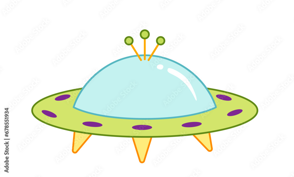 Green flying saucer with three antennas. Cartoon, vector Green flying saucer with three antennas. Cartoon, vector