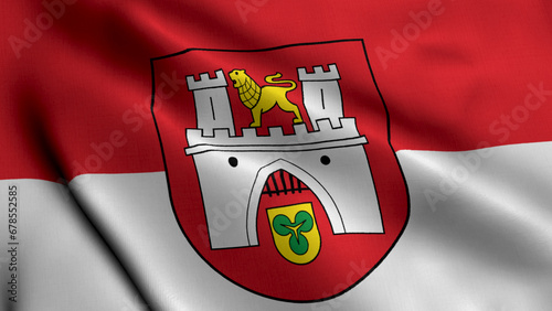 Hanover City State Flag Germany. Waving Fabric Satin Texture National Flag of Hannover 3D Illustration. Real Texture Flag of the Hannover City in the Germany.  photo