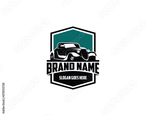 1932 Dodge Ford Coupe. Vintage car logo silhouette. isolated white background view from side. Best for logo, badge, emblem, icon, sticker design