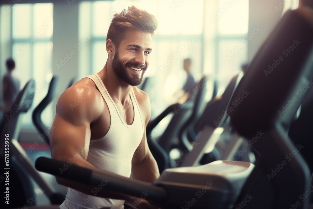 handsome man doing cardio training on treadmill, working out in gym. healthy lifestyle handsome man doing cardio training on treadmill, working out in gym. healthy lifestyle