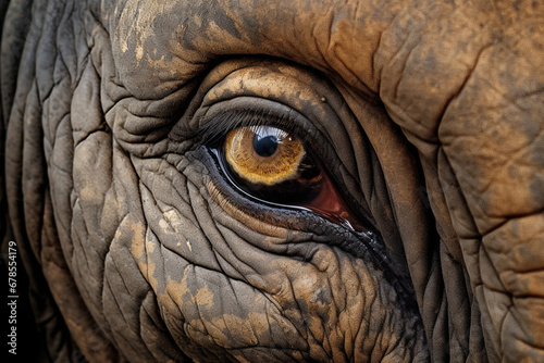 The close up detail of an elephant's iris eye pattern, structures, and texture reflected with the natural light. AI generative © Surachetsh