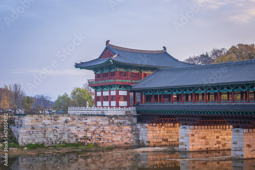 Gyeongju, South Korea - November 20 2022 "Woljeong Bridge during the sunrise"