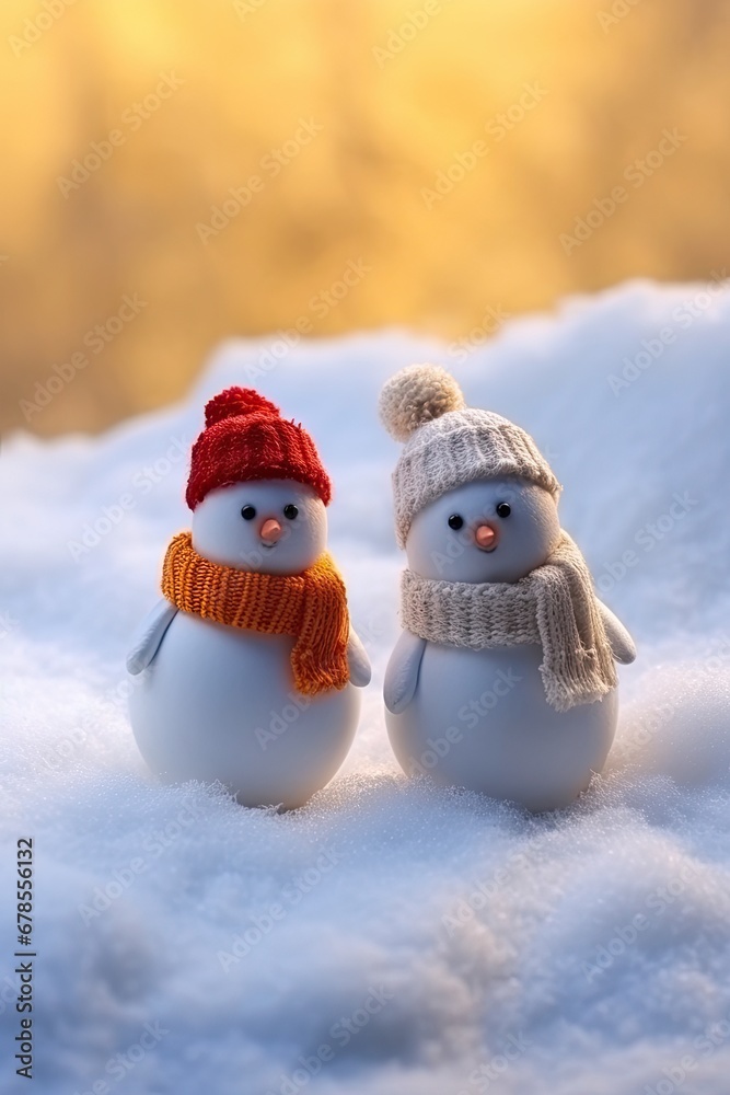 two little snowman standing next to each other two little snowman standing next to each other