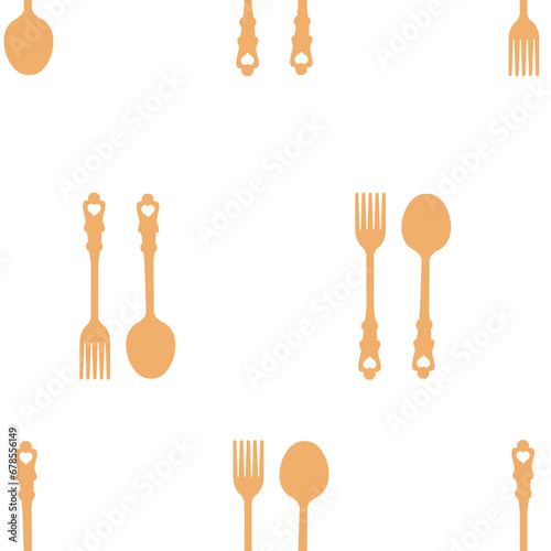 Seamless pattern with gold spoon and fork on white background vector.