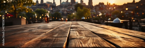 Empty Wooden Table Blurred City Parkl , Banner Image For Website, Background abstract , Desktop Wallpaper photo