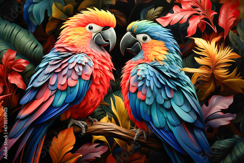 Exotic birds in the jungle, aesthetic background