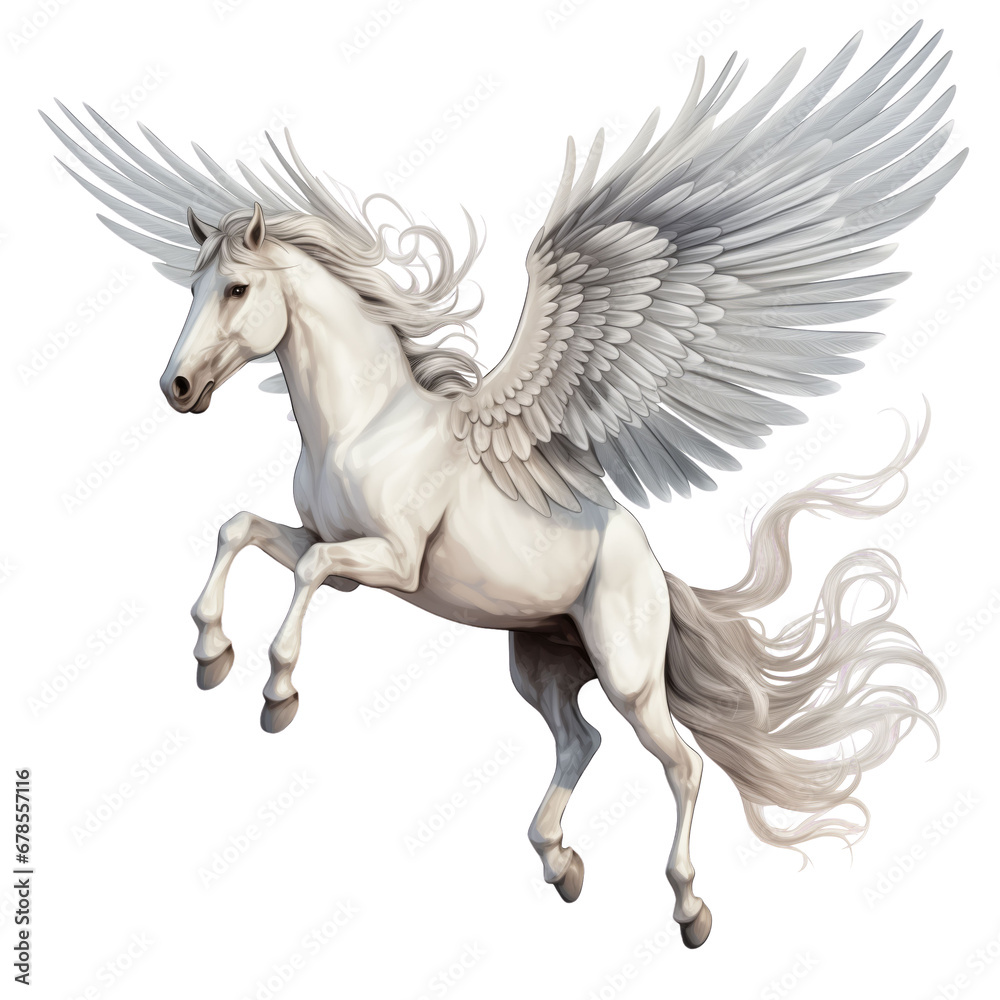 Pegasus horse with wings flying up - obrazy, fototapety, plakaty 