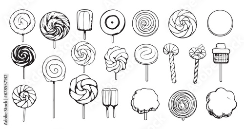 Set of various doodles, hand drawn rough simple sweets and candies sketches. Vector illustration