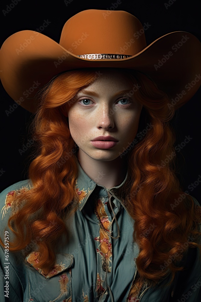 studio portrait of a ginger cowgirl studio portrait of a ginger cowgirl