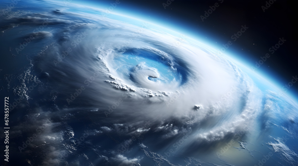 Giant hurricane seen from the space. Satellite view texture. Generative Ai.