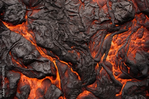 luminous molten lava underneath a black crust