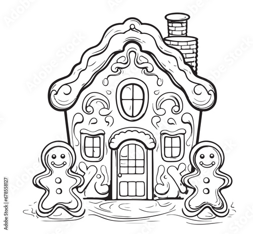 Coloring pages of gingerbread houses. Outline vector illustration for children activity. Christmas black and white images, ready for print.