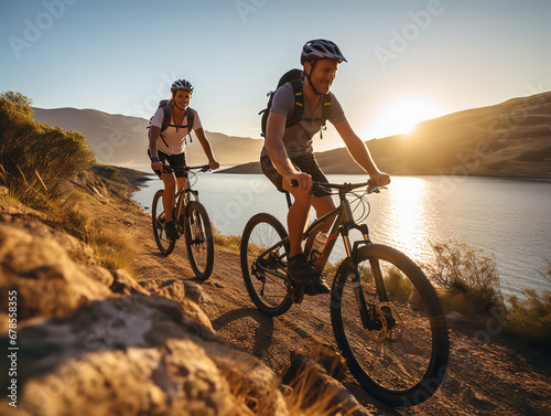 Wallpaper Mural  A couple while cycling along a scenic coastal route, adventurous, golden hour Torontodigital.ca