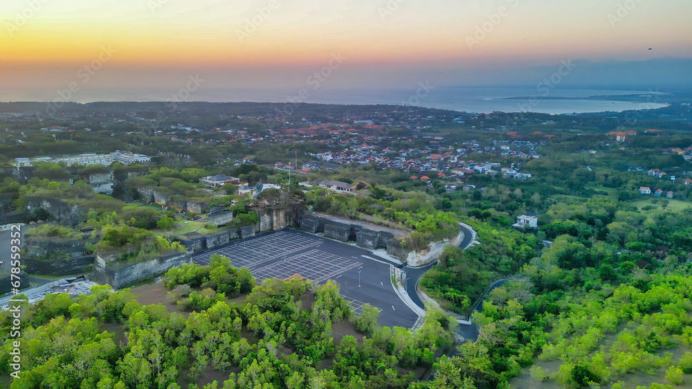 Amazing aerial view of Bali countryside at sunset
